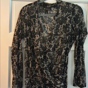 INC International Concepts Black Floral Wrap Top